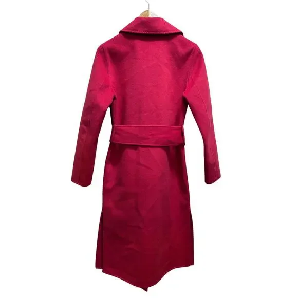 Bernardo Red Belted Handmade Coat XS Structured Long Coat Modern Chic Tailored
